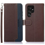 KHAZNEH RFID Blocking Litchi Texture Wallet Stand Leather Protective Phone Case Shell for Samsung Galaxy S22 Ultra 5G