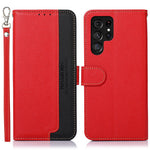 KHAZNEH RFID Blocking Litchi Texture Wallet Stand Leather Protective Phone Case Shell for Samsung Galaxy S22 Ultra 5G