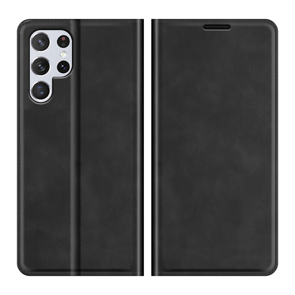 Automatic Magnet Closure Flip Phone Shell Stand Design Skin-Touch Super Leather Case Cover with Wallet for Samsung Galaxy S22 Ultra 5G