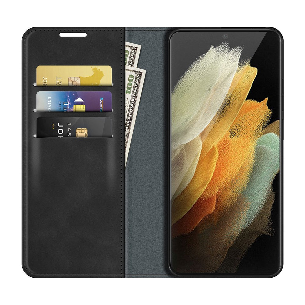 Automatisk magnetstängning, fällbart mobilskal, stativdesign, hudvänligt superläderfodral med plånbok för Samsung Galaxy S22 Ultra 5G