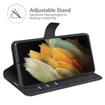 Impact Buffer PU Leather Wallet Folio Flip Case Stand Magnetic Shockproof TPU Inner Shell for Samsung Galaxy S22 Ultra 5G