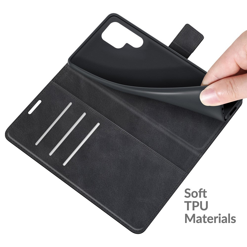Impact Buffer PU Leather Wallet Folio Flip Case Stand Magnetic Shockproof TPU Inner Shell for Samsung Galaxy S22 Ultra 5G