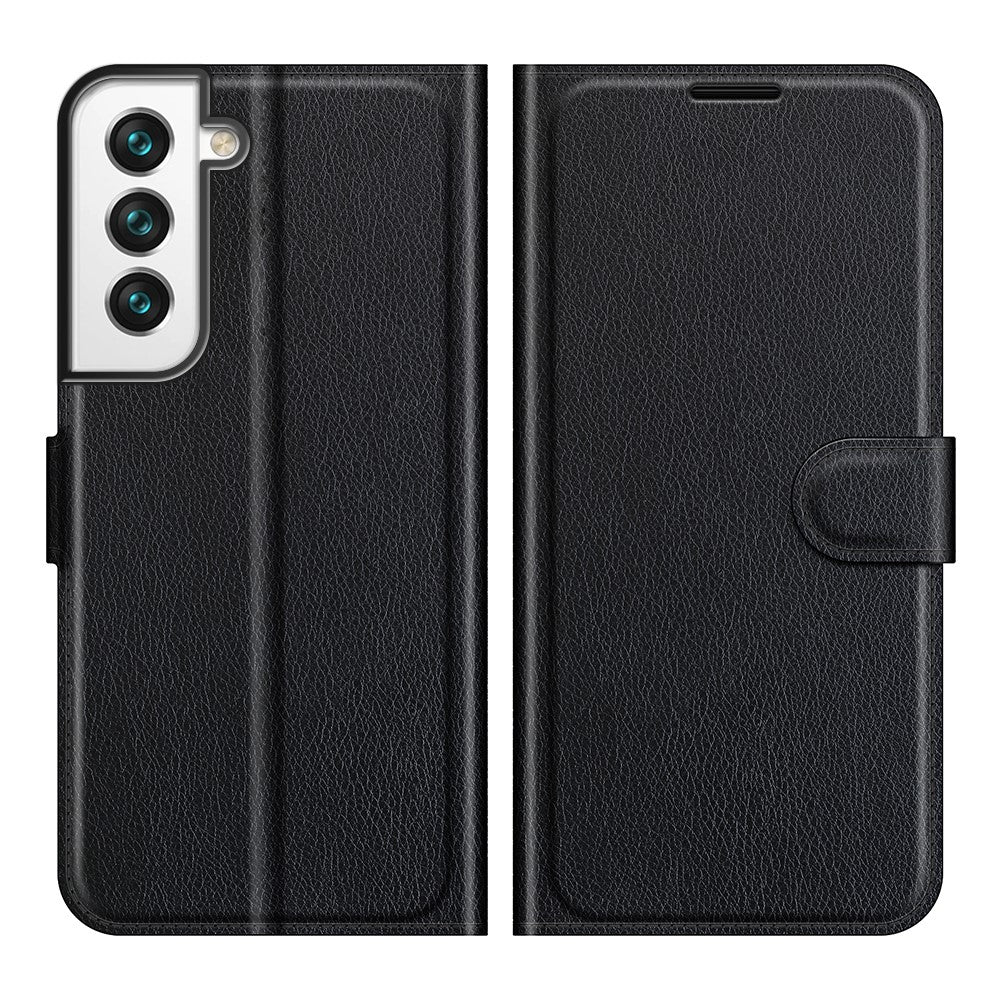 Quality PU Leather Wallet Case Litchi Texture Magnetic Closure Protective Stand Flip Phone Cover for Samsung Galaxy S22+ 5G
