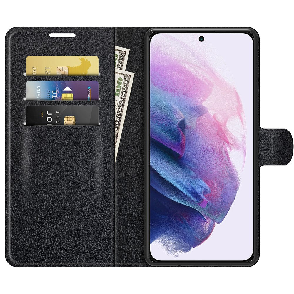 Quality PU Leather Wallet Case Litchi Texture Magnetic Closure Protective Stand Flip Phone Cover for Samsung Galaxy S22+ 5G