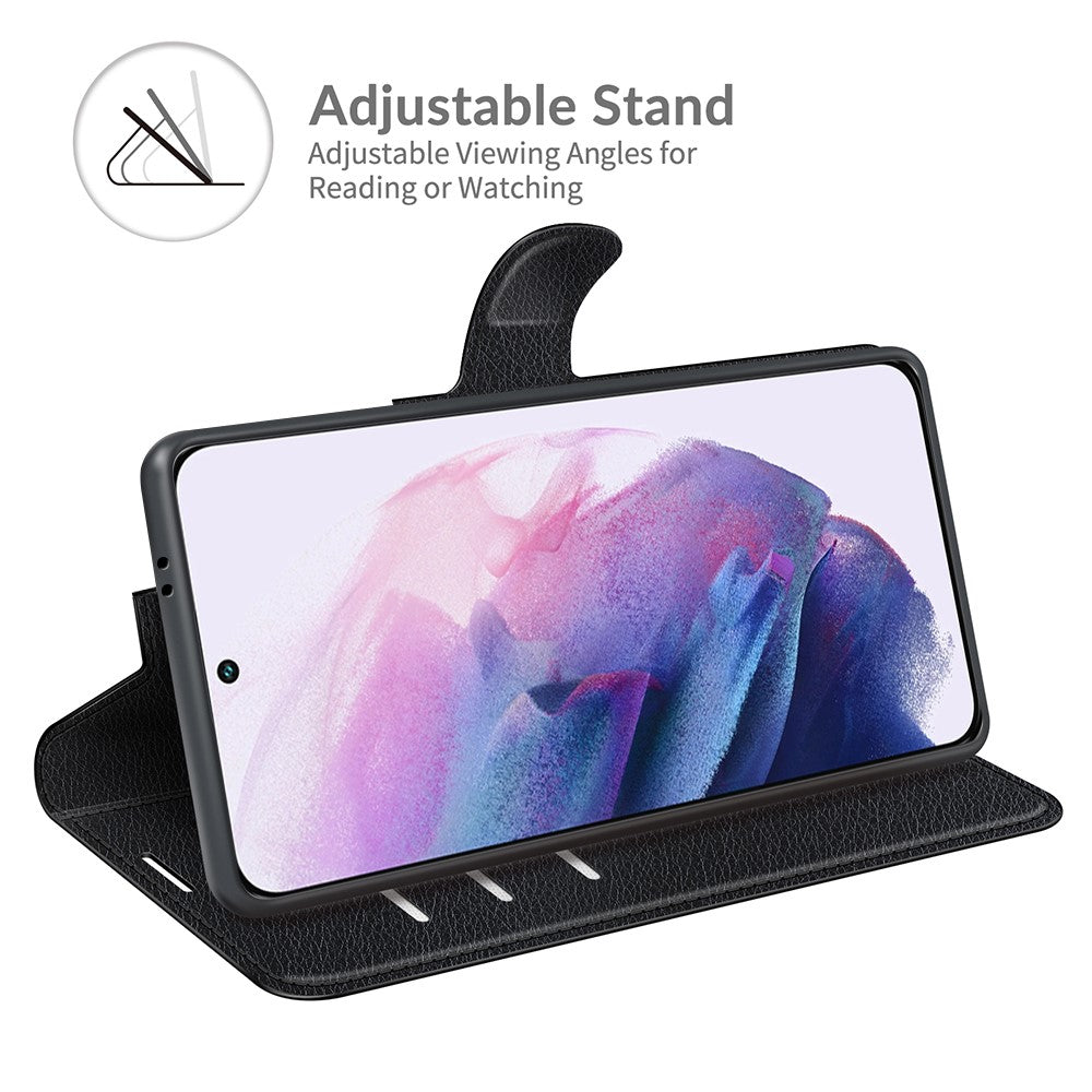 Quality PU Leather Wallet Case Litchi Texture Magnetic Closure Protective Stand Flip Phone Cover for Samsung Galaxy S22+ 5G