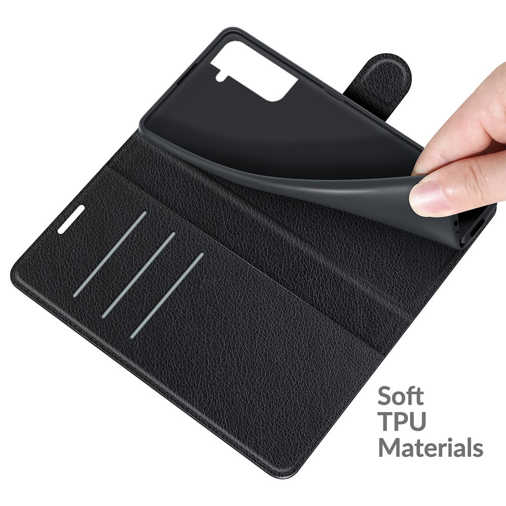Quality PU Leather Wallet Case Litchi Texture Magnetic Closure Protective Stand Flip Phone Cover for Samsung Galaxy S22+ 5G