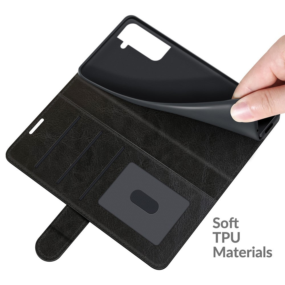 Wallet Design Crazy Horse Texture Leather Phone Cover Shell with Horizontal Viewing Stand for Samsung Galaxy S22+ 5G