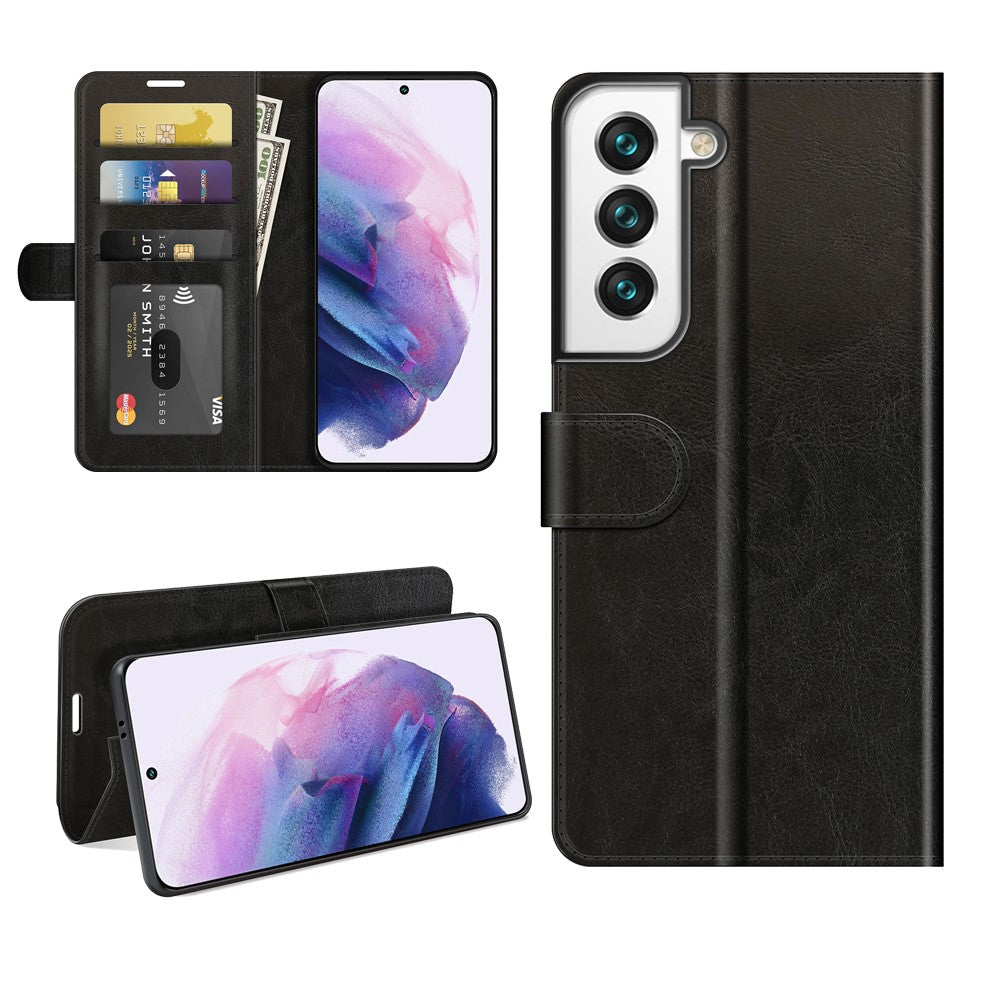 Wallet Design Crazy Horse Texture Leather Phone Cover Shell with Horizontal Viewing Stand for Samsung Galaxy S22+ 5G