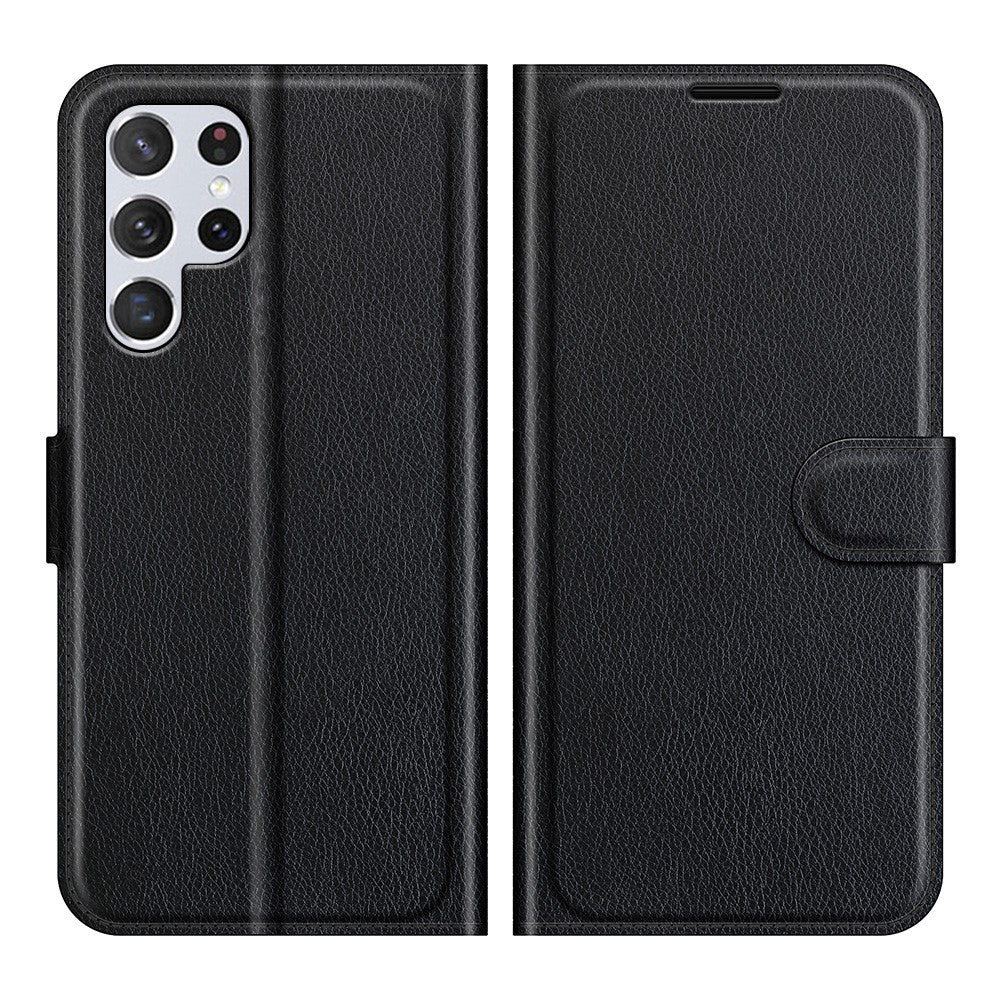 Non-slip Grip Litchi Texture Magnetic Closure PU Leather Stand Case Wallet Phone Cover for Samsung Galaxy S22 Ultra 5G