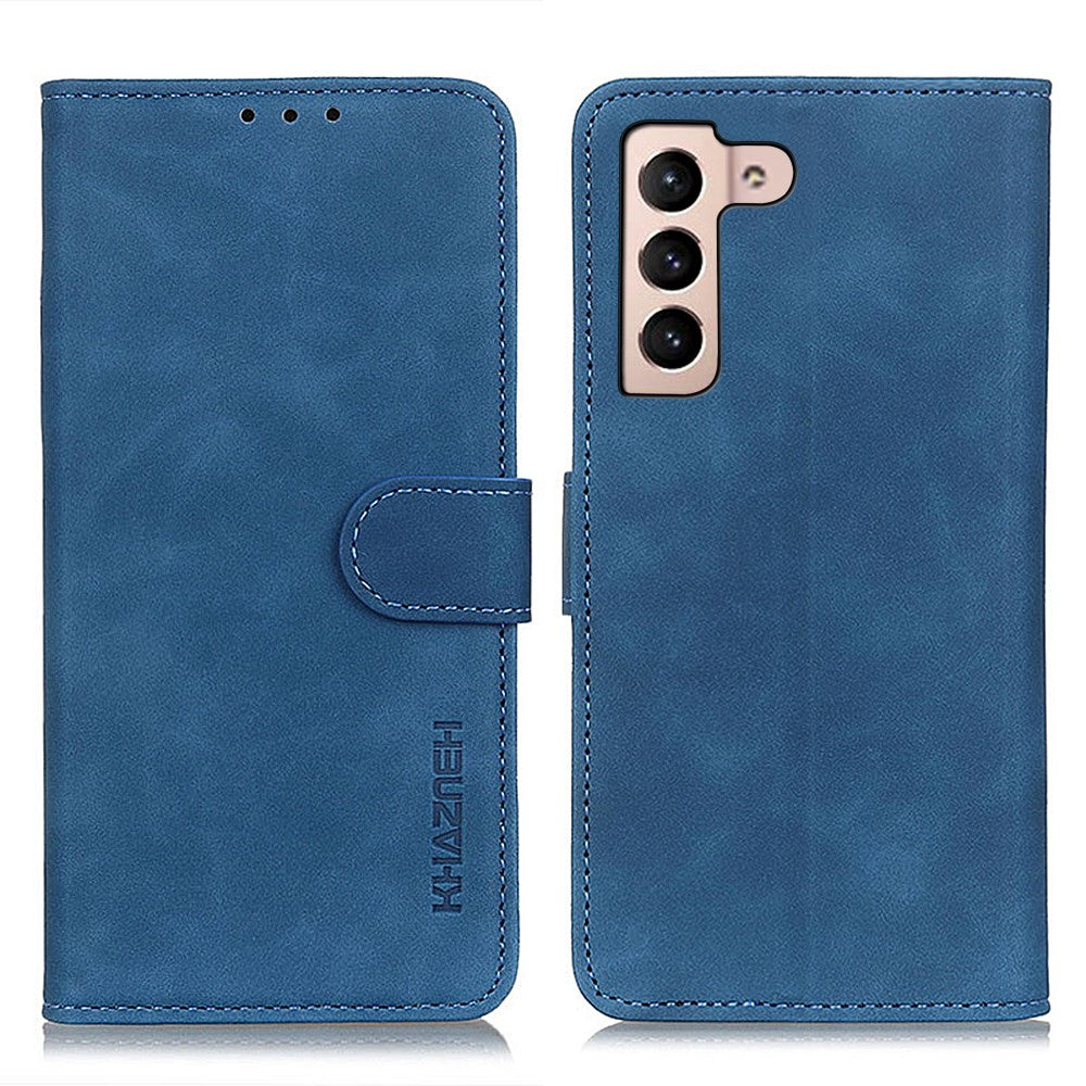 KHAZNEH Retro Tekstur Fuld Beskyttelse Læder Stand Pung Cover Telefonetui til Samsung Galaxy S22 5G