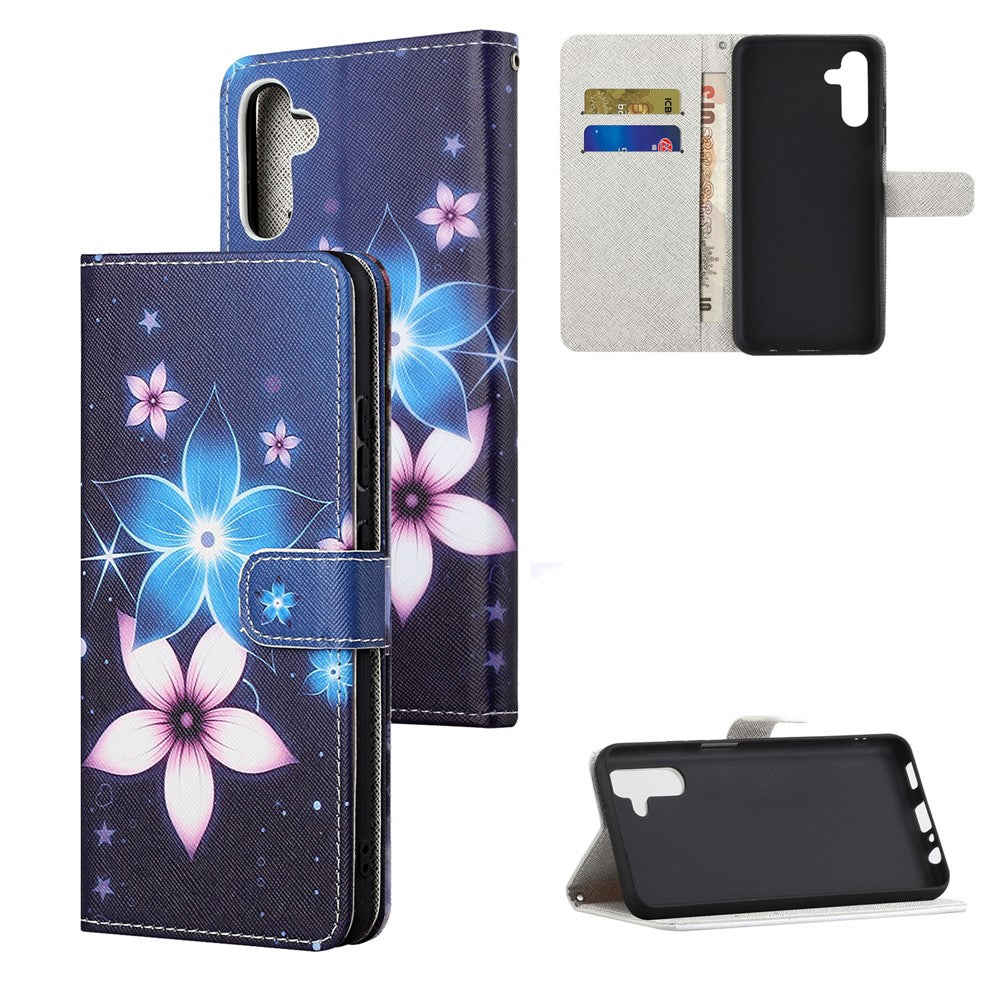 Mönstertryck Korsstruktur PU-läder Stativ Plånboksfodral för Samsung Galaxy A13 5G / A04s 4G (164,7 mm)