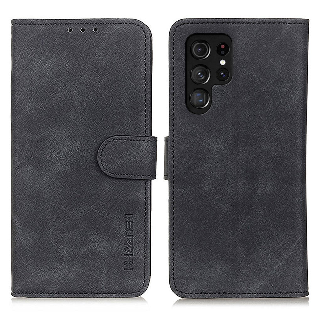 KHAZNEH Vintage Style PU Leather Foldable Stand Phone Cover Protector with Wallet for Samsung Galaxy S22 Ultra 5G