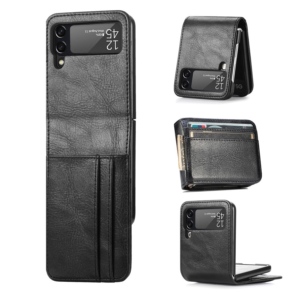 Samsung Galaxy Z Flip3 5G-mobilcover i slidstærkt PU-læder med pung, kortlommedesign, faldsikring og beskyttelse mod fingeraftryk