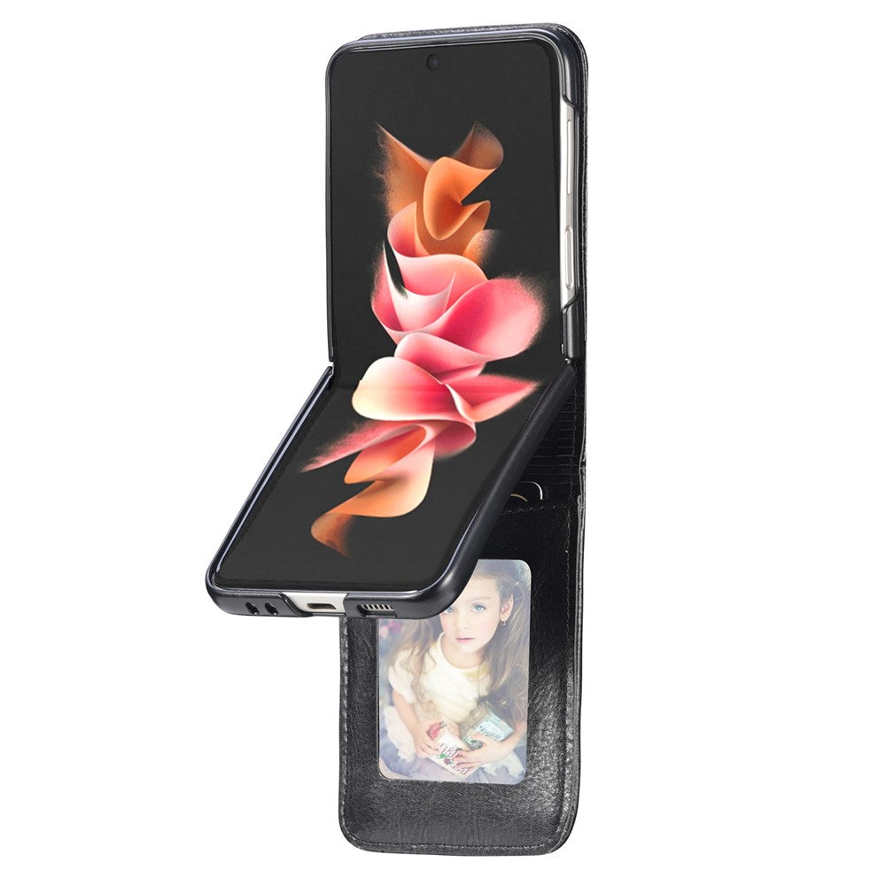 Samsung Galaxy Z Flip3 5G-mobilcover i slidstærkt PU-læder med pung, kortlommedesign, faldsikring og beskyttelse mod fingeraftryk