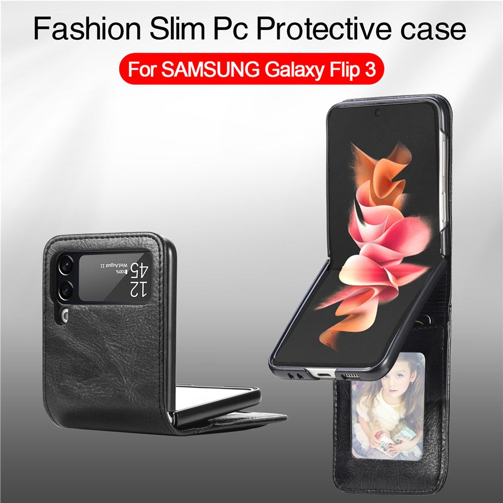 Samsung Galaxy Z Flip3 5G-mobilcover i slidstærkt PU-læder med pung, kortlommedesign, faldsikring og beskyttelse mod fingeraftryk