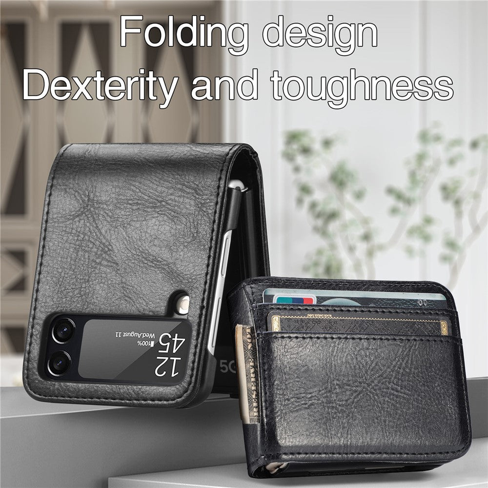 Samsung Galaxy Z Flip3 5G-mobilcover i slidstærkt PU-læder med pung, kortlommedesign, faldsikring og beskyttelse mod fingeraftryk