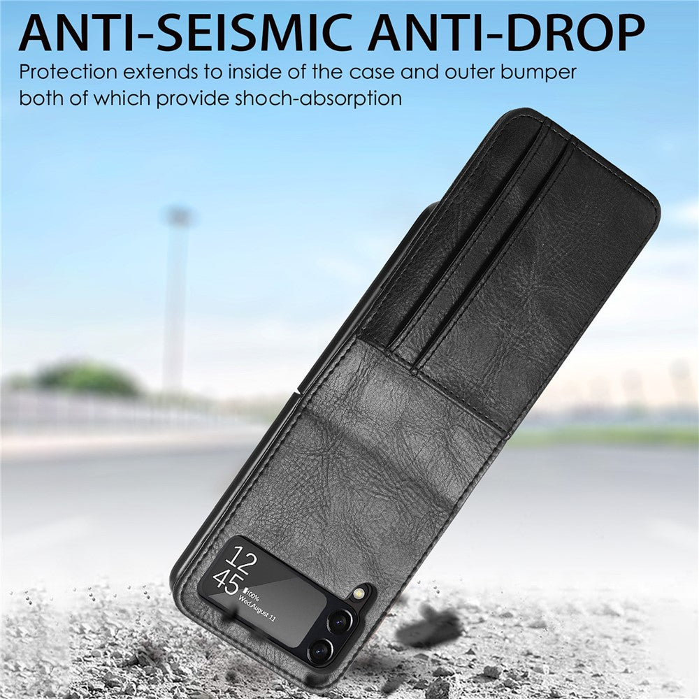 Samsung Galaxy Z Flip3 5G-mobilcover i slidstærkt PU-læder med pung, kortlommedesign, faldsikring og beskyttelse mod fingeraftryk