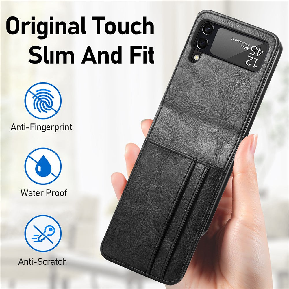 Samsung Galaxy Z Flip3 5G-mobilcover i slidstærkt PU-læder med pung, kortlommedesign, faldsikring og beskyttelse mod fingeraftryk