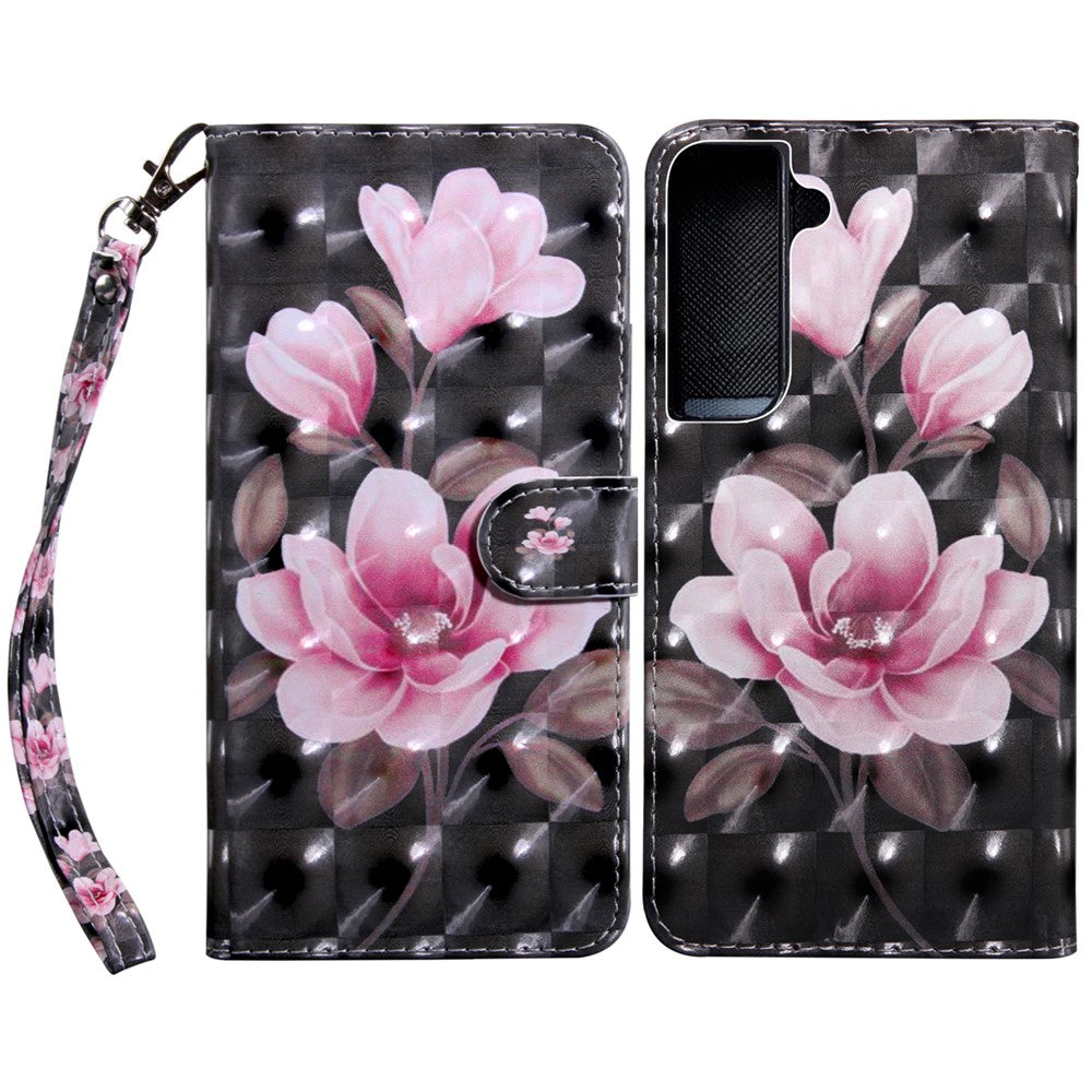 3D Creative Pattern Printing PU Leather Folio Flip Wallet Case Stand Magnetic Closure Cover with Strap for Samsung Galaxy S22 5G