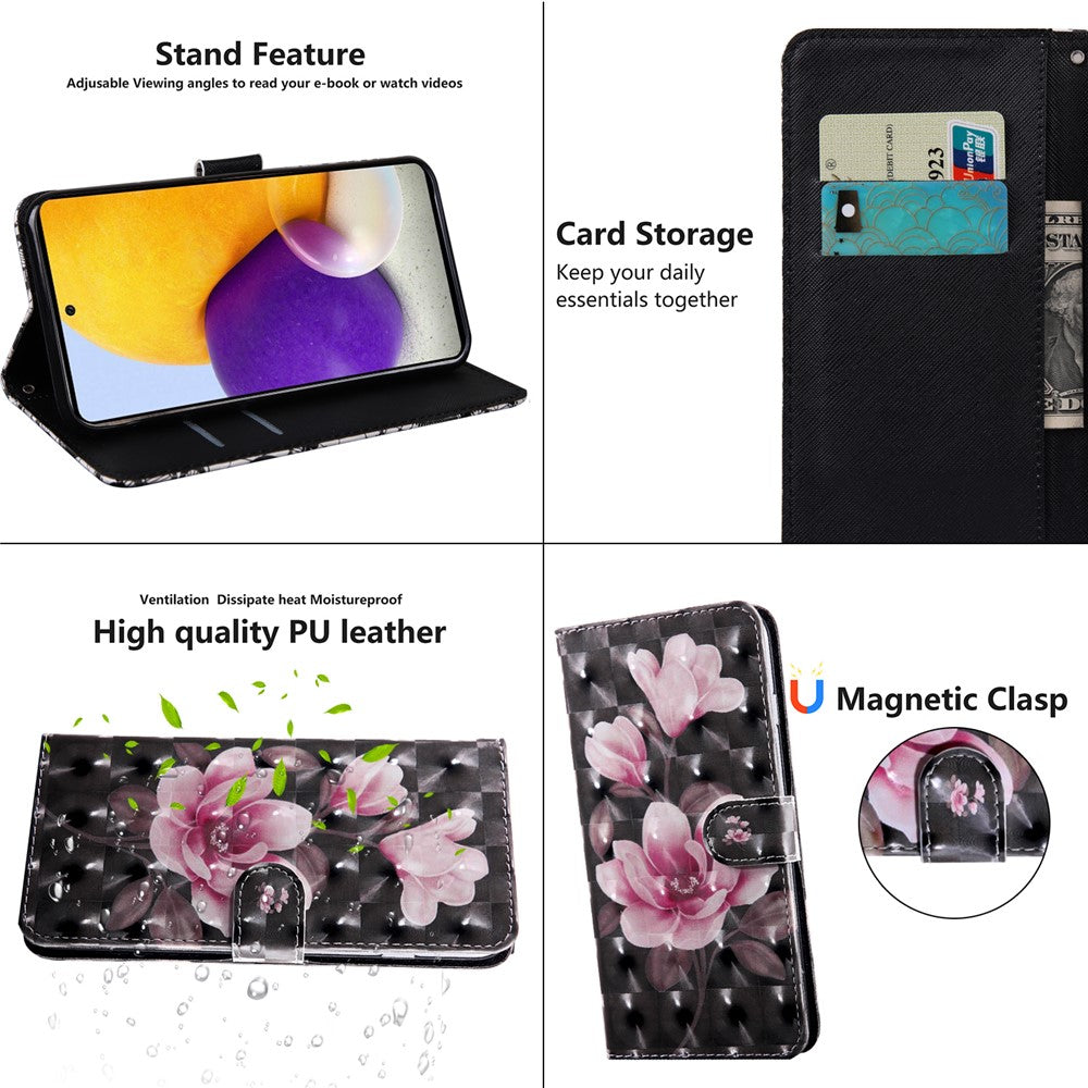 3D Creative Pattern Printing PU Leather Folio Flip Wallet Case Stand Magnetic Closure Cover with Strap for Samsung Galaxy S22 5G
