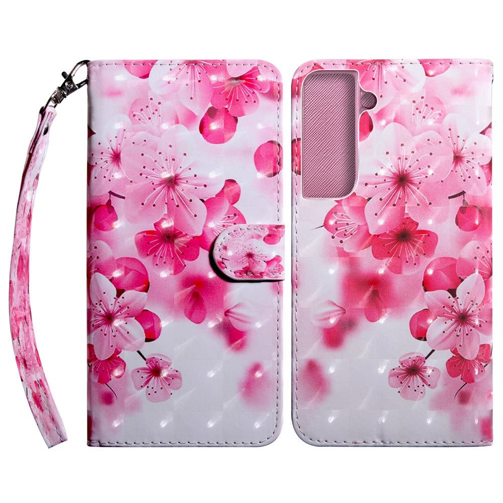 3D Creative Pattern Printing PU Leather Folio Flip Wallet Case Stand Magnetic Closure Cover with Strap for Samsung Galaxy S22 5G