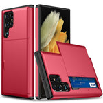 Skjutbart korthållare Fallsäkert Välskyddat Slät PC + TPU Hybrid Mobilskal för Samsung Galaxy S22 Ultra 5G