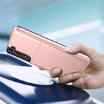 Sliding Card Holder Smooth Surface Anti-drop Stylish PC + TPU Hybrid Phone Shell for Samsung Galaxy S22+ 5G