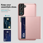 Sliding Card Holder Smooth Surface Anti-drop Stylish PC + TPU Hybrid Phone Shell for Samsung Galaxy S22+ 5G