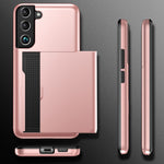 Sliding Card Holder Smooth Surface Anti-drop Stylish PC + TPU Hybrid Phone Shell for Samsung Galaxy S22+ 5G