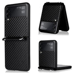 Kolfiberstruktur i ett stycke, PU-läderbelagt PC-mobilskal med rem för Samsung Galaxy Z Flip3 5G