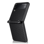 Kolfiberstruktur i ett stycke, PU-läderbelagt PC-mobilskal med rem för Samsung Galaxy Z Flip3 5G