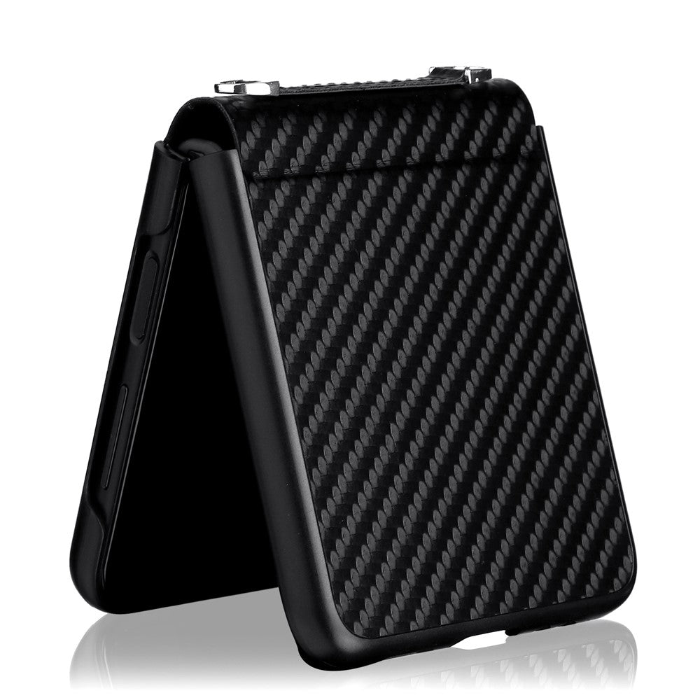 Kolfiberstruktur i ett stycke, PU-läderbelagt PC-mobilskal med rem för Samsung Galaxy Z Flip3 5G