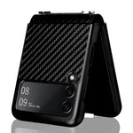 Kolfiberstruktur i ett stycke, PU-läderbelagt PC-mobilskal med rem för Samsung Galaxy Z Flip3 5G