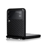 Kolfiberstruktur i ett stycke, PU-läderbelagt PC-mobilskal med rem för Samsung Galaxy Z Flip3 5G
