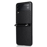 Kolfiberstruktur i ett stycke, PU-läderbelagt PC-mobilskal med rem för Samsung Galaxy Z Flip3 5G