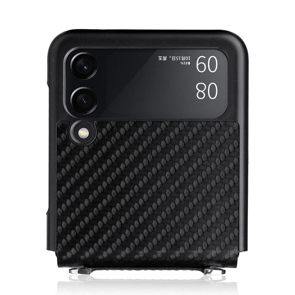 Kolfiberstruktur i ett stycke, PU-läderbelagt PC-mobilskal med rem för Samsung Galaxy Z Flip3 5G
