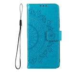 Imprinted Mandala Flower Stylish Anti-fall Wallet Stand Leather Cover Phone Shell with Handy Strap for Samsung Galaxy M52 5G