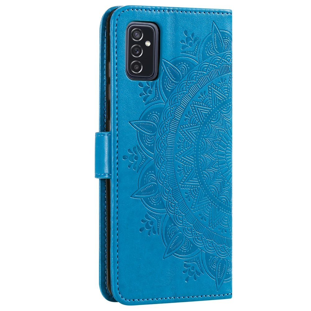 Imprinted Mandala Flower Stylish Anti-fall Wallet Stand Leather Cover Phone Shell with Handy Strap for Samsung Galaxy M52 5G