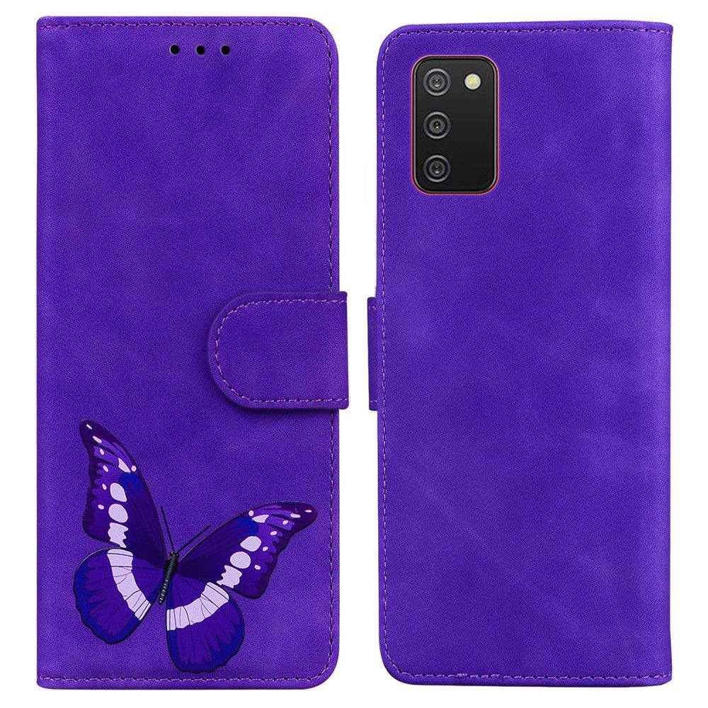 Magnetic Clasp Big Butterfly Pattern Printing Skin-touch PU Leather Phone Cover Shell with Stand Wallet for Samsung Galaxy A03s (166.5mm)