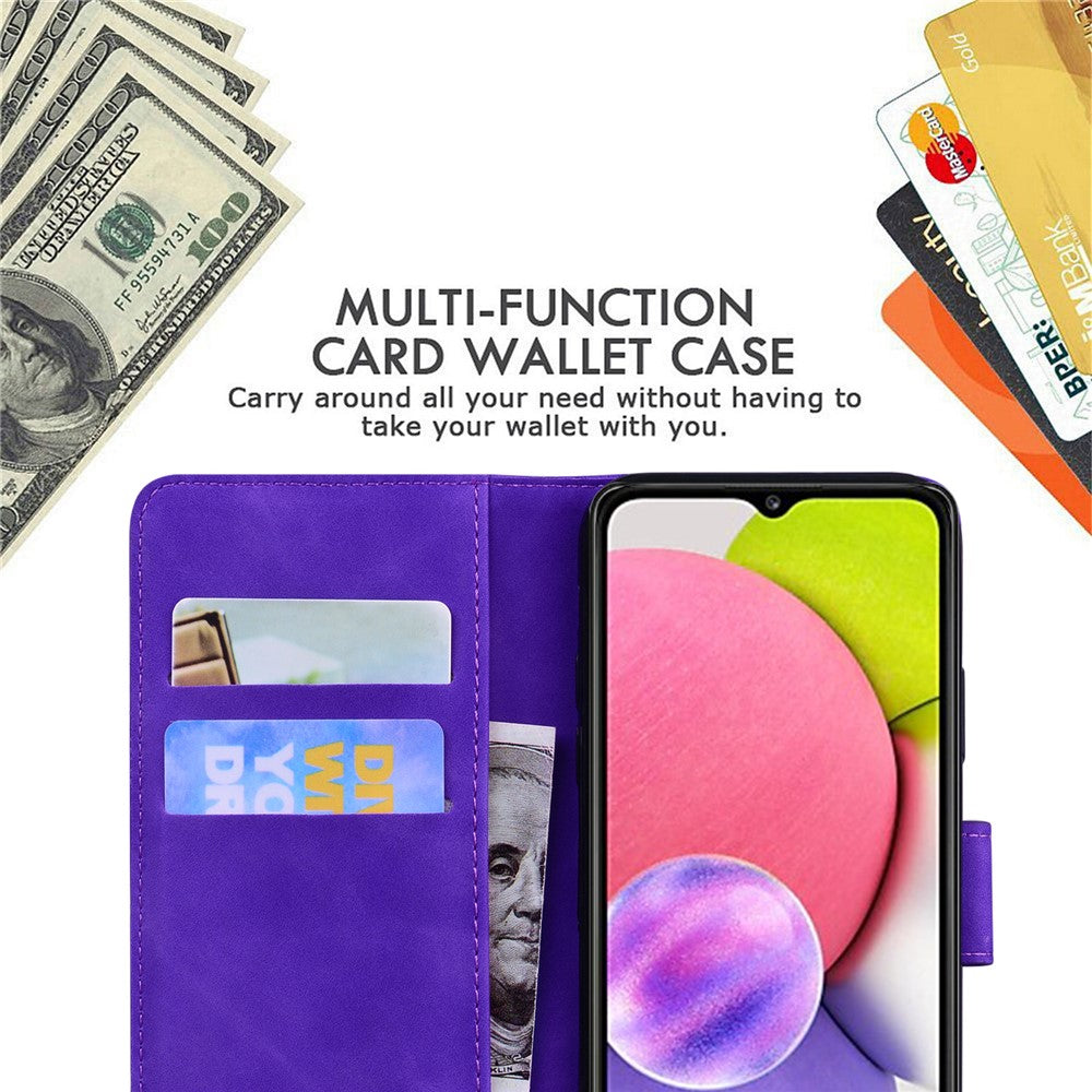 Magnetic Clasp Big Butterfly Pattern Printing Skin-touch PU Leather Phone Cover Shell with Stand Wallet for Samsung Galaxy A03s (166.5mm)