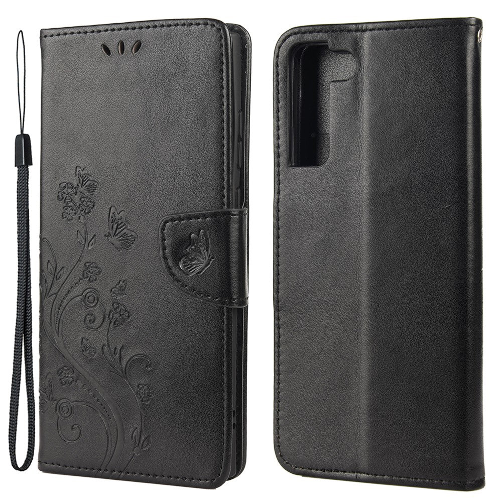 Imprinting Butterflies Flowers Shockproof Protective Leather Phone Case with Stand Wallet for Samsung Galaxy S22+ 5G