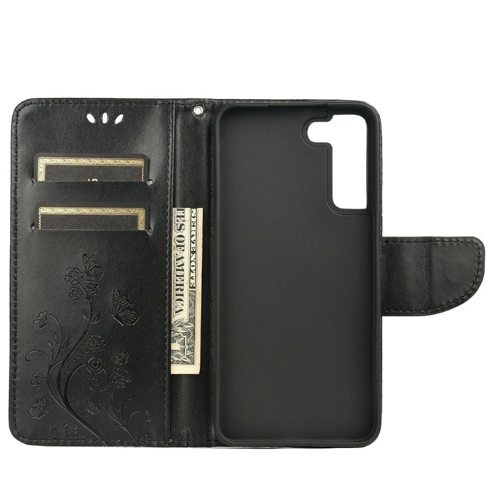 Imprinting Butterflies Flowers Shockproof Protective Leather Phone Case with Stand Wallet for Samsung Galaxy S22+ 5G
