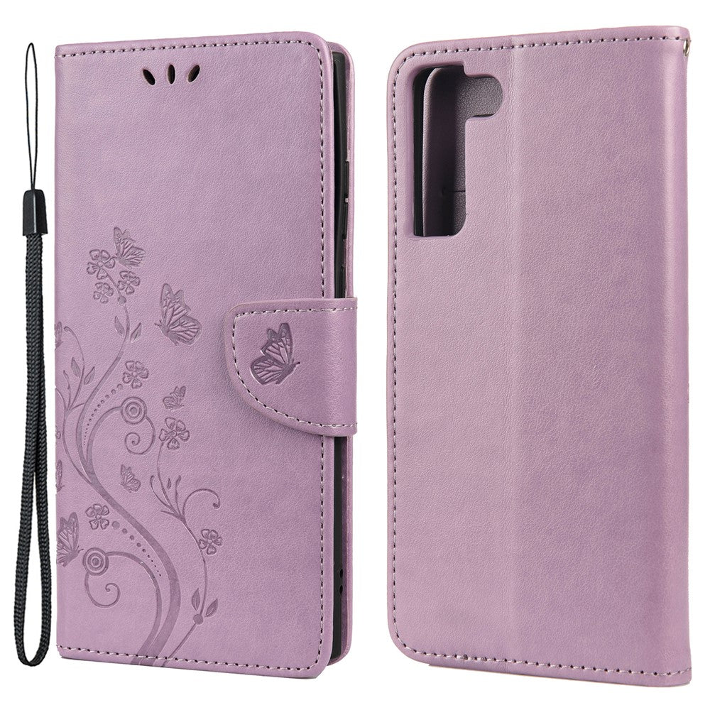 Imprinting Butterflies Flowers Shockproof Protective Leather Phone Case with Stand Wallet for Samsung Galaxy S22+ 5G