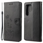 Tryckta fjärilar blommor stativ plånbok läderskydd TPU mobilskal för Samsung Galaxy S22 Ultra 5G