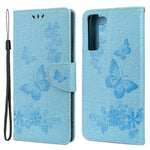 Plånboksfodral i läder med tryck av fjärilsblomma för Samsung Galaxy S22+ 5G