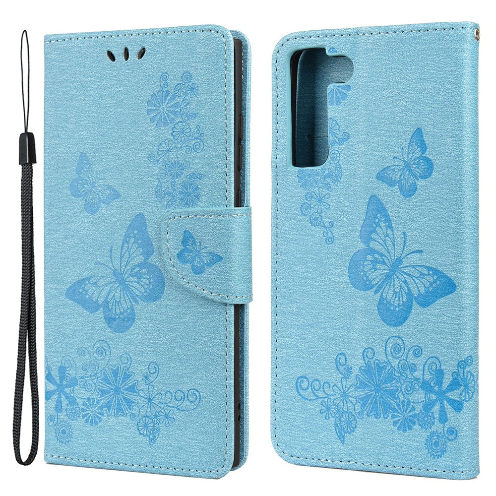 Plånboksfodral i läder med tryck av fjärilsblomma för Samsung Galaxy S22+ 5G