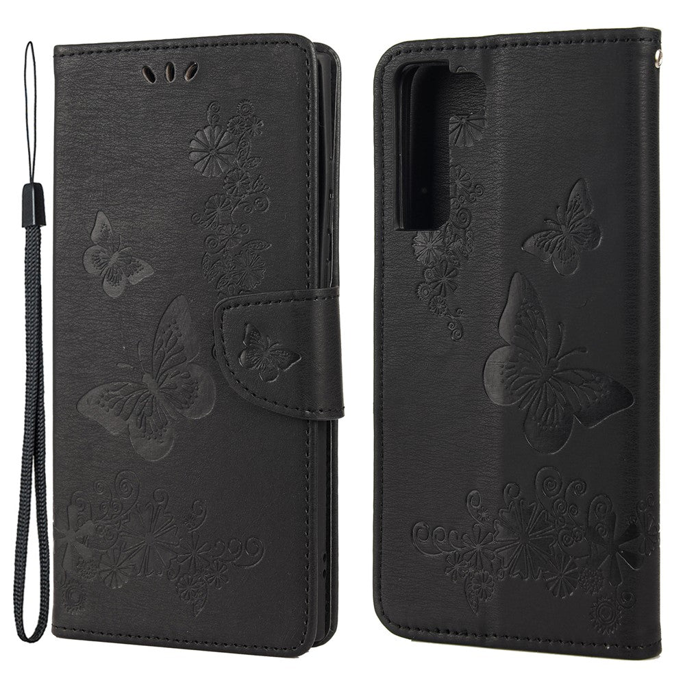 Plånboksfodral i läder med tryck av fjärilsblomma för Samsung Galaxy S22+ 5G