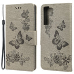 Plånboksfodral i läder med tryck av fjärilsblomma för Samsung Galaxy S22+ 5G