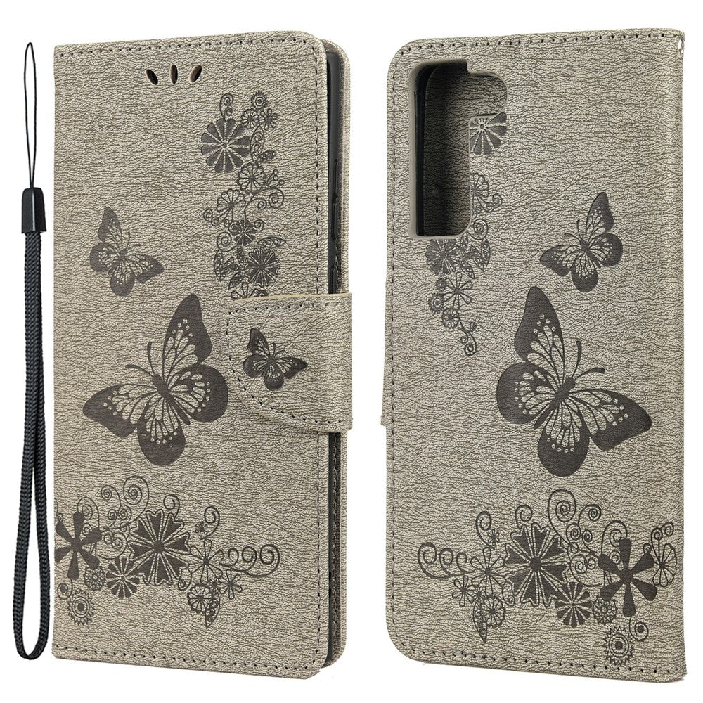 Plånboksfodral i läder med tryck av fjärilsblomma för Samsung Galaxy S22+ 5G