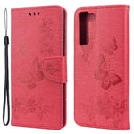 Plånboksfodral i läder med tryck av fjärilsblomma för Samsung Galaxy S22+ 5G